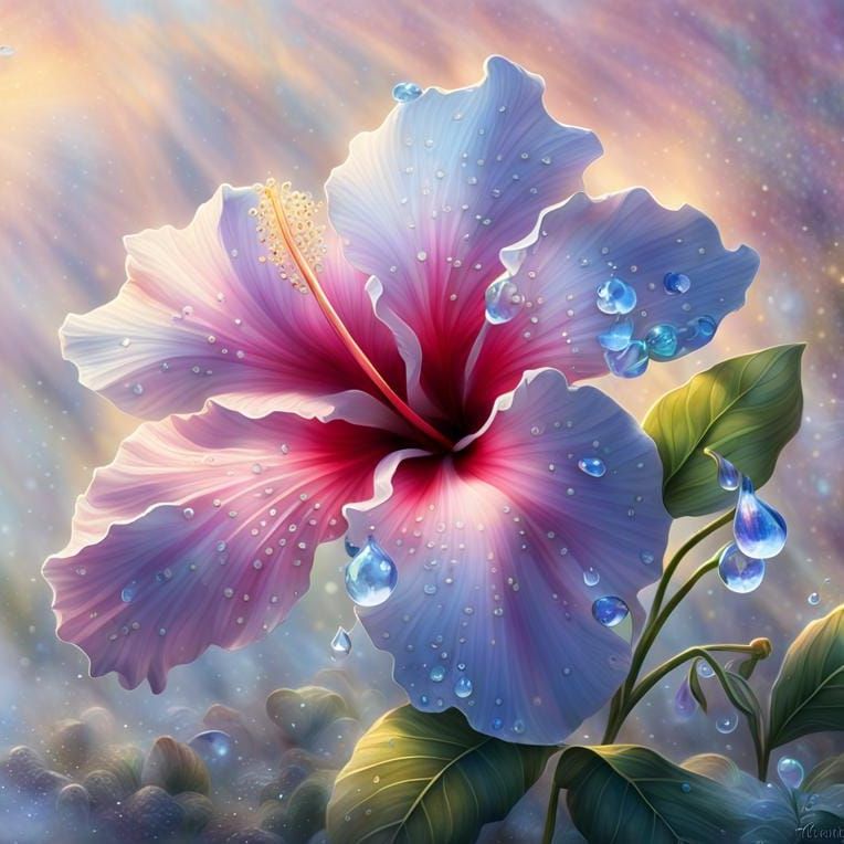 Celestial Hibiscus with Gemstone Petals in Ethereal Light