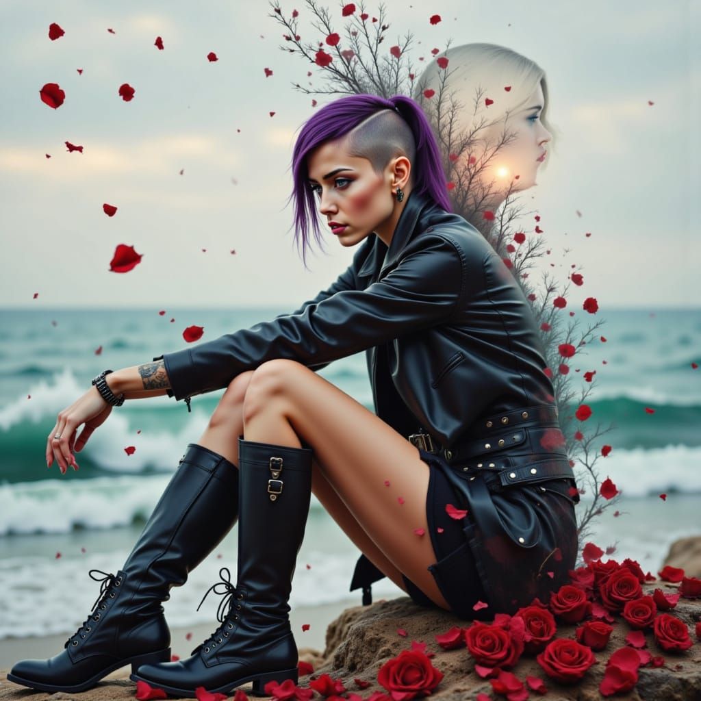 Surreal Portrait of Sad Punk Woman by Sea