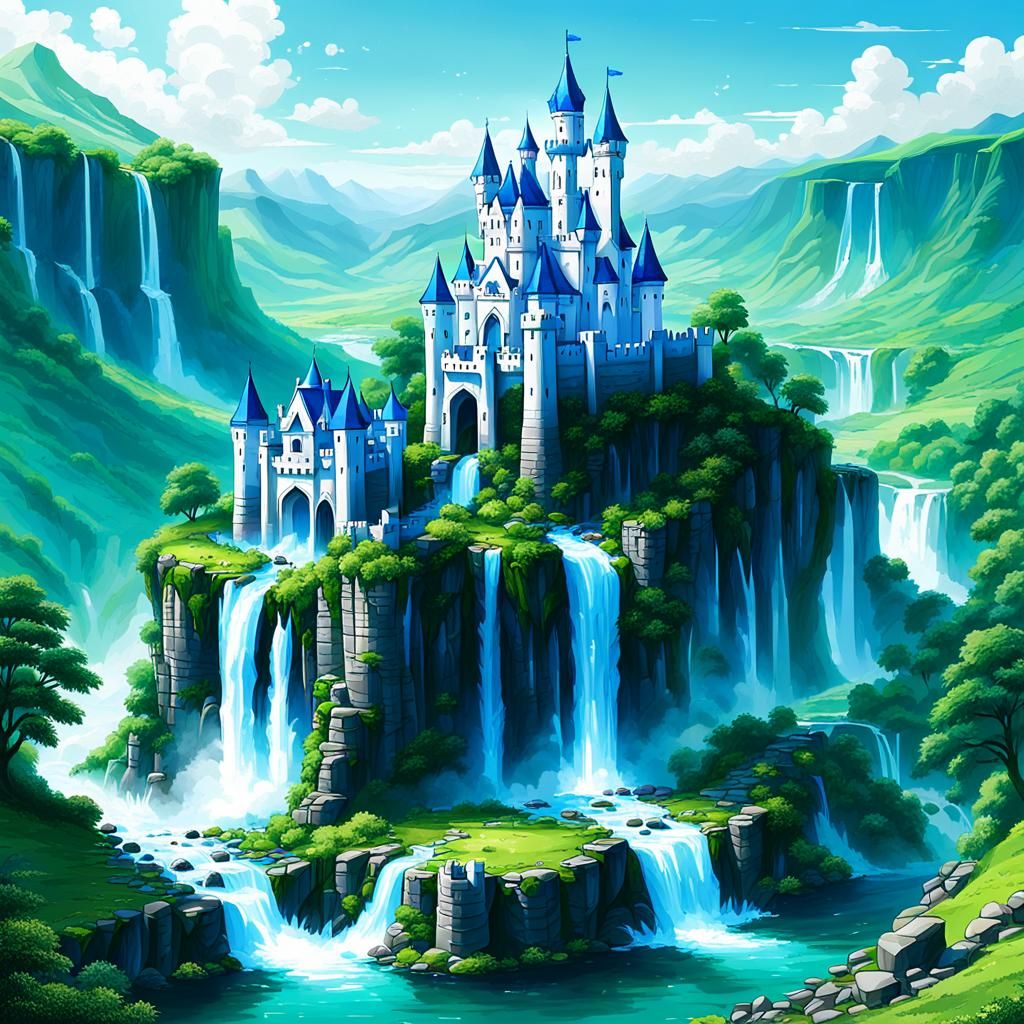 White Castle with Crystal Towers in Green Valley