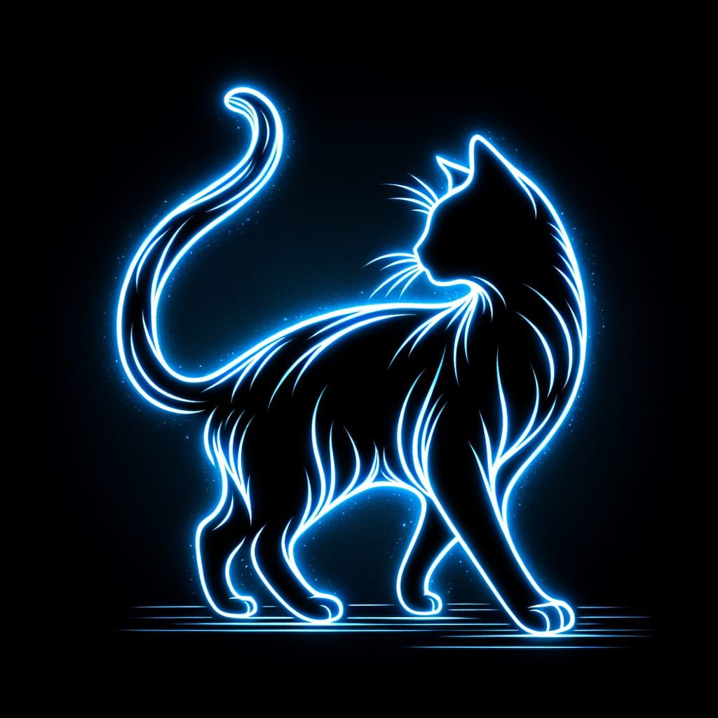 Electric Blue Feline Silhouette