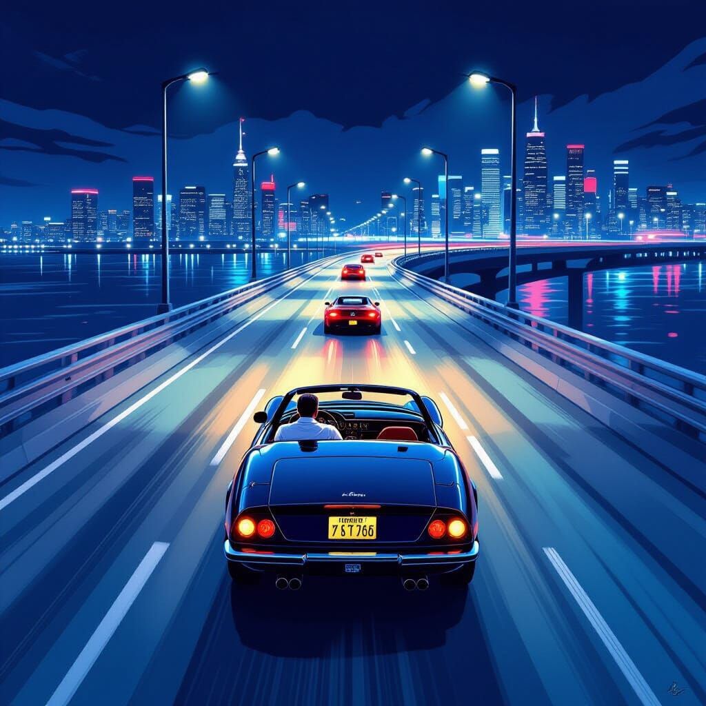 Nighttime Ferrari Chase Through Neon City