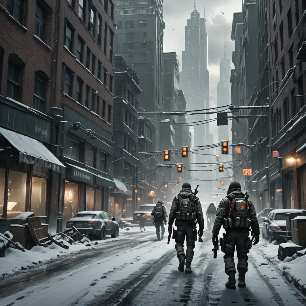 The Division: Soldier in Snow-Covered Cityscape