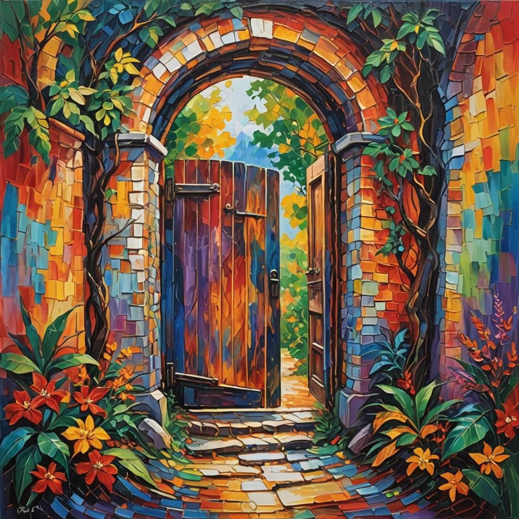Hell and Paradise Door in Expressionist Oil Painting