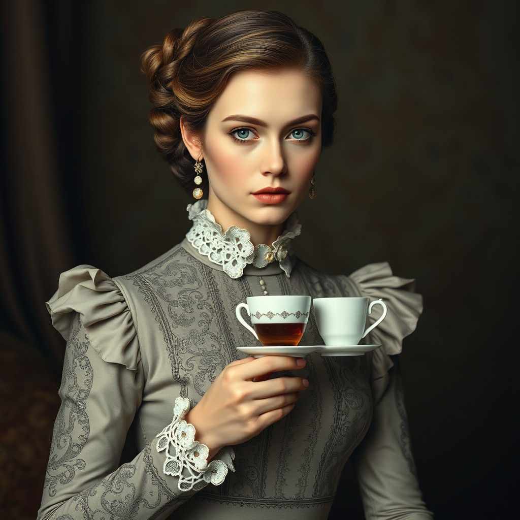 Victorian Woman with Tea Cup Portrait