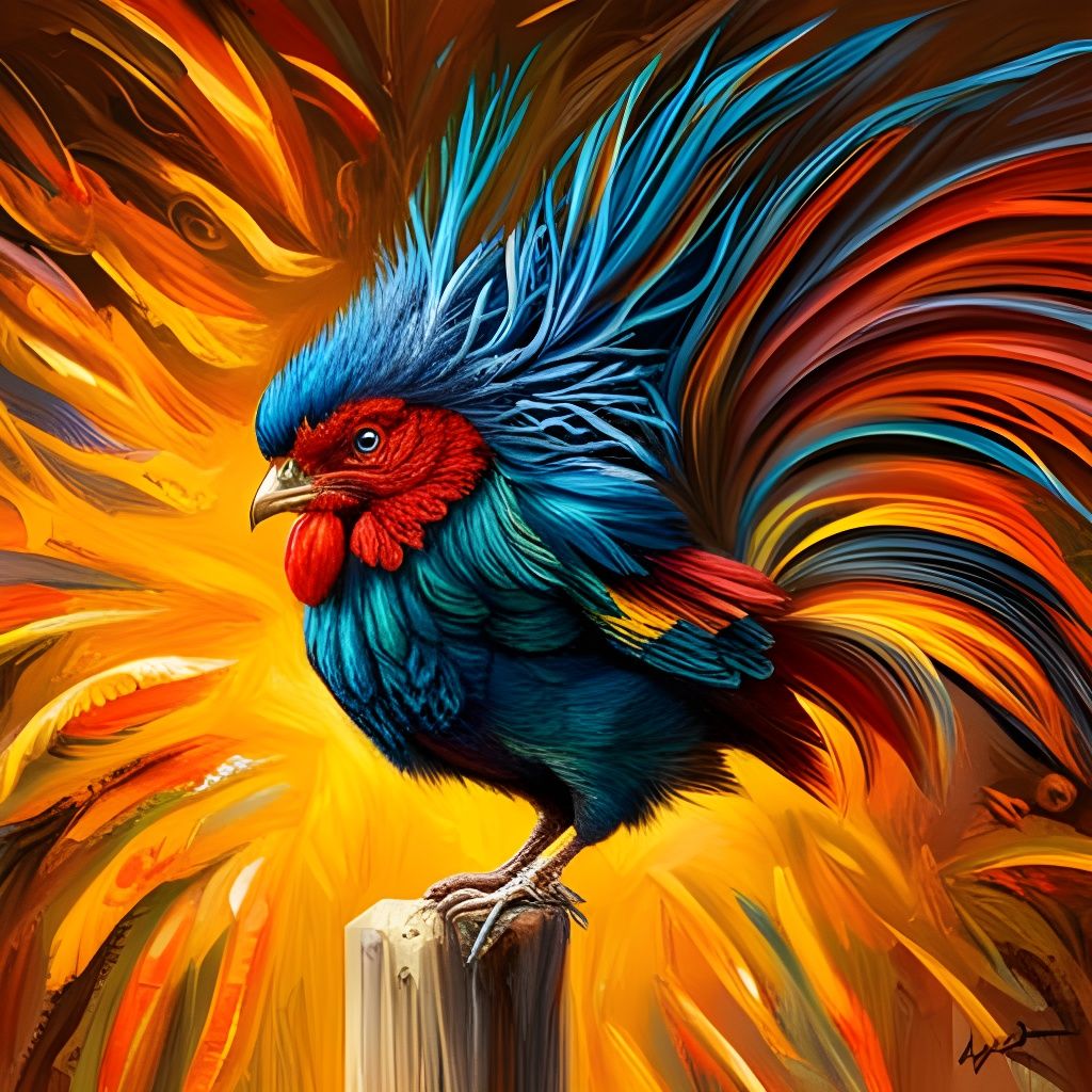 Hyperrealistic Rooster in Oil and Graffiti Art Style