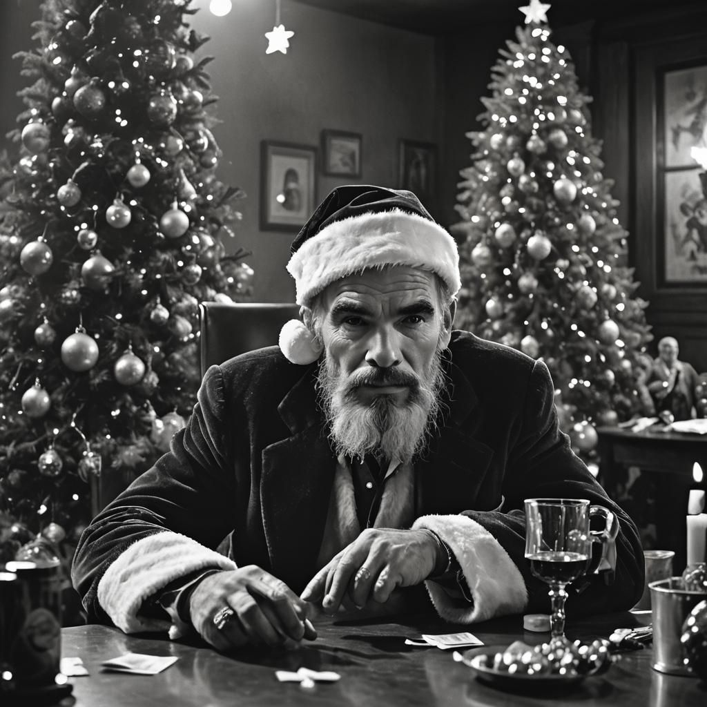 Rough Around the Edges Santa Claus in Film Noir Style