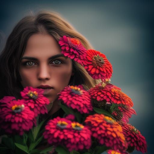 Hyperrealistic Zinnia Woman Portrait in High Definition
