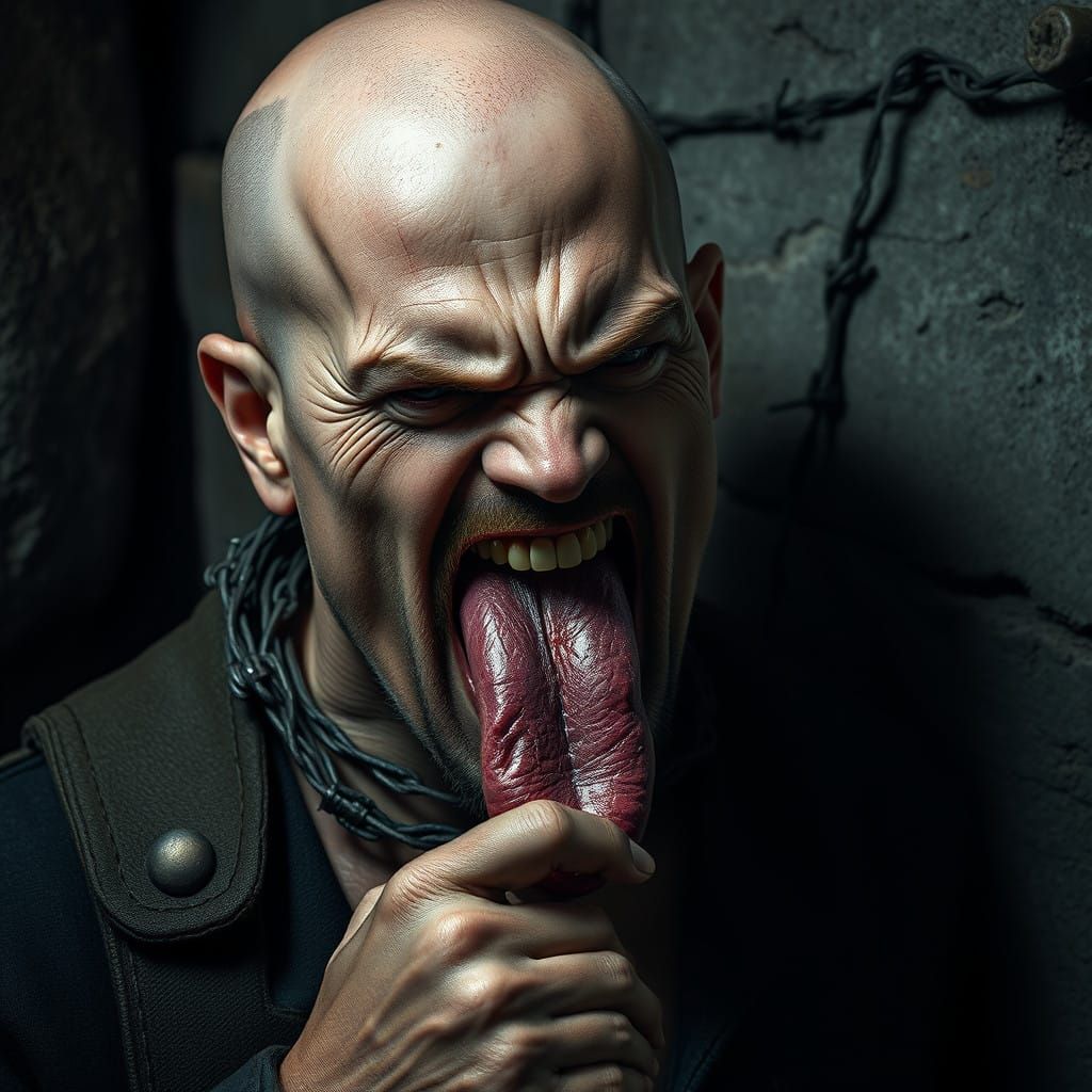 Surreal Dark Fantasy with Barbed Wire and Grotesque Grimace