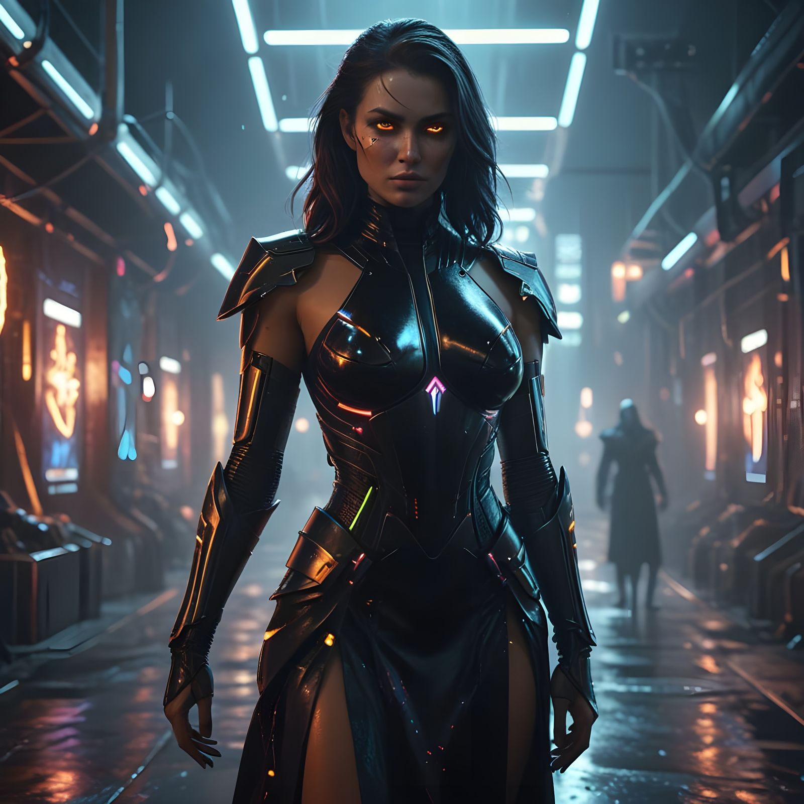 Beautiful Female Executioner in Futuristic Robe