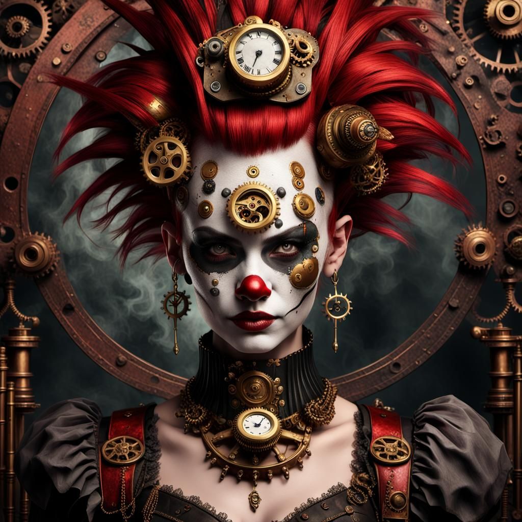 Steampunk Gothic Clown Girl in Digital Art