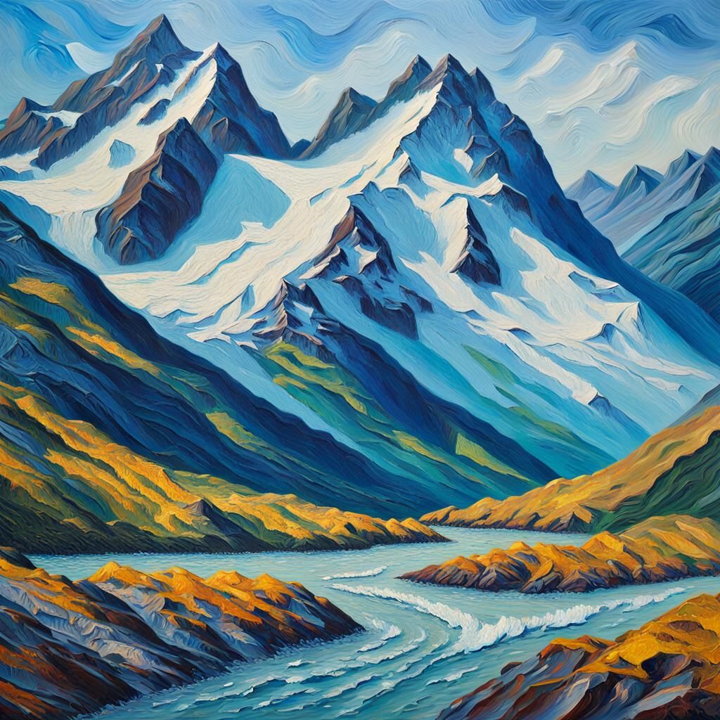 Alaskan Glaciers as Impasto Oil Painting