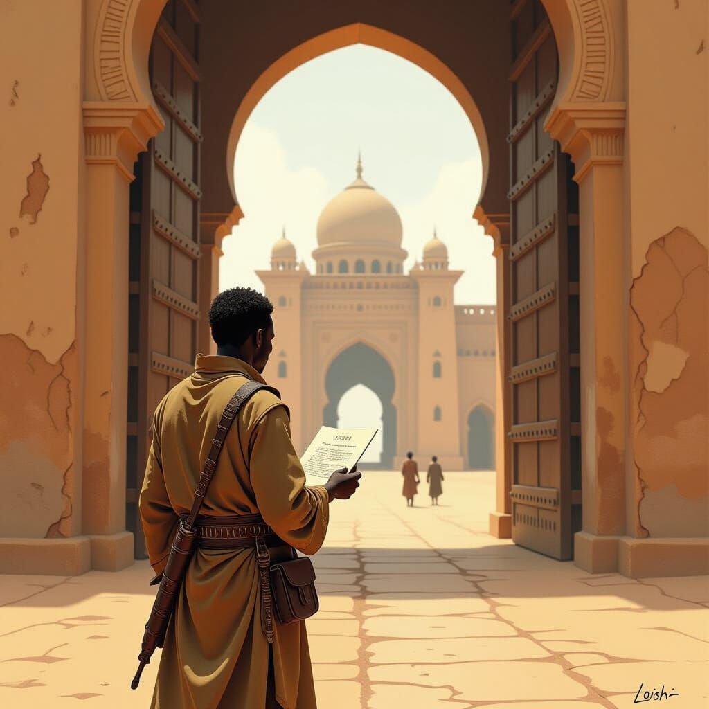 African Scout Receives Ominous Letter in Digital Painting