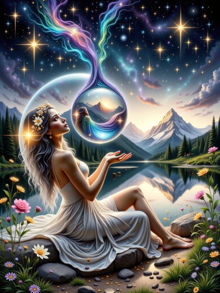 Cosmic Woman in Bubble Orb, Airbrush Art