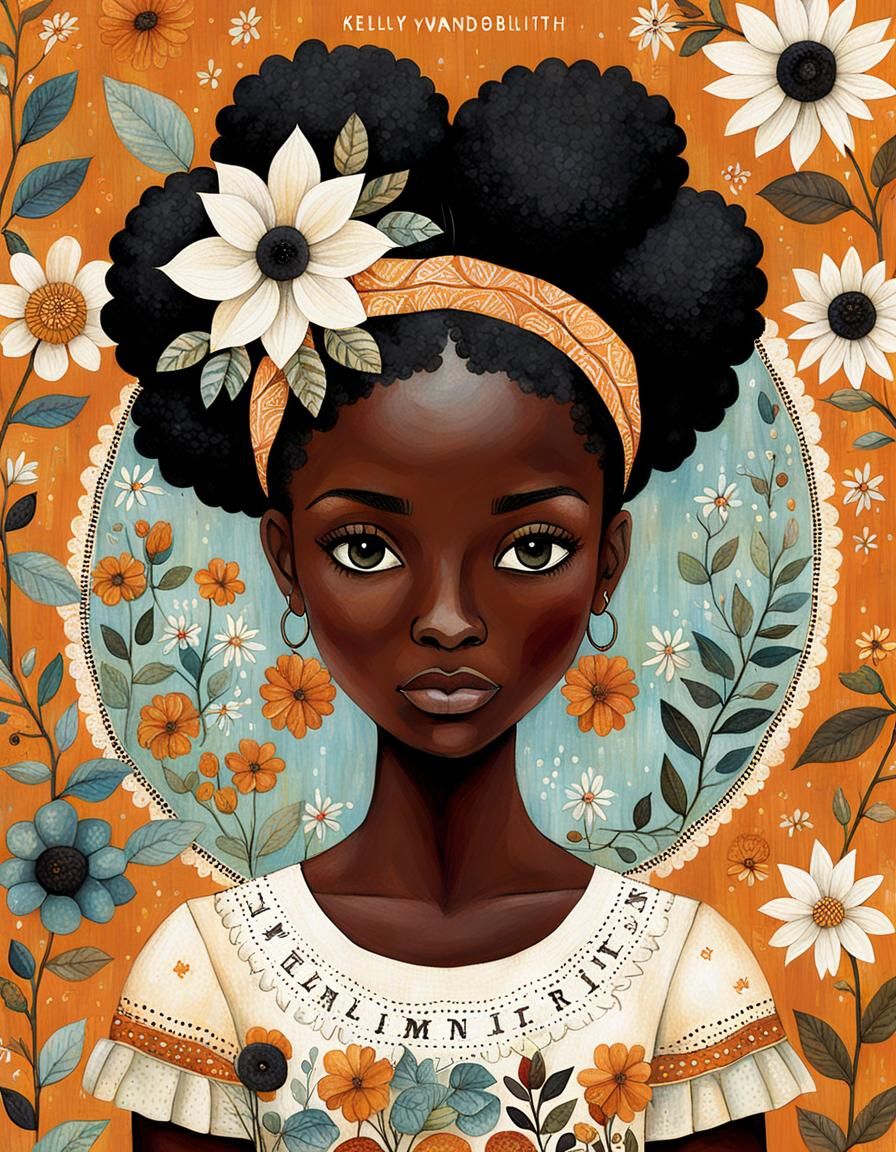 Melanin Girl Naive Art Portrait