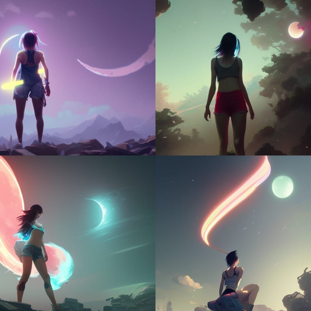 Japanese Girl Finding Peace in Neon Cloudscape