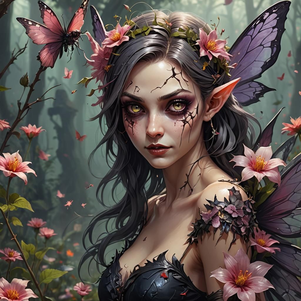 Evil Fairy with a Grin in Fantasy Garden