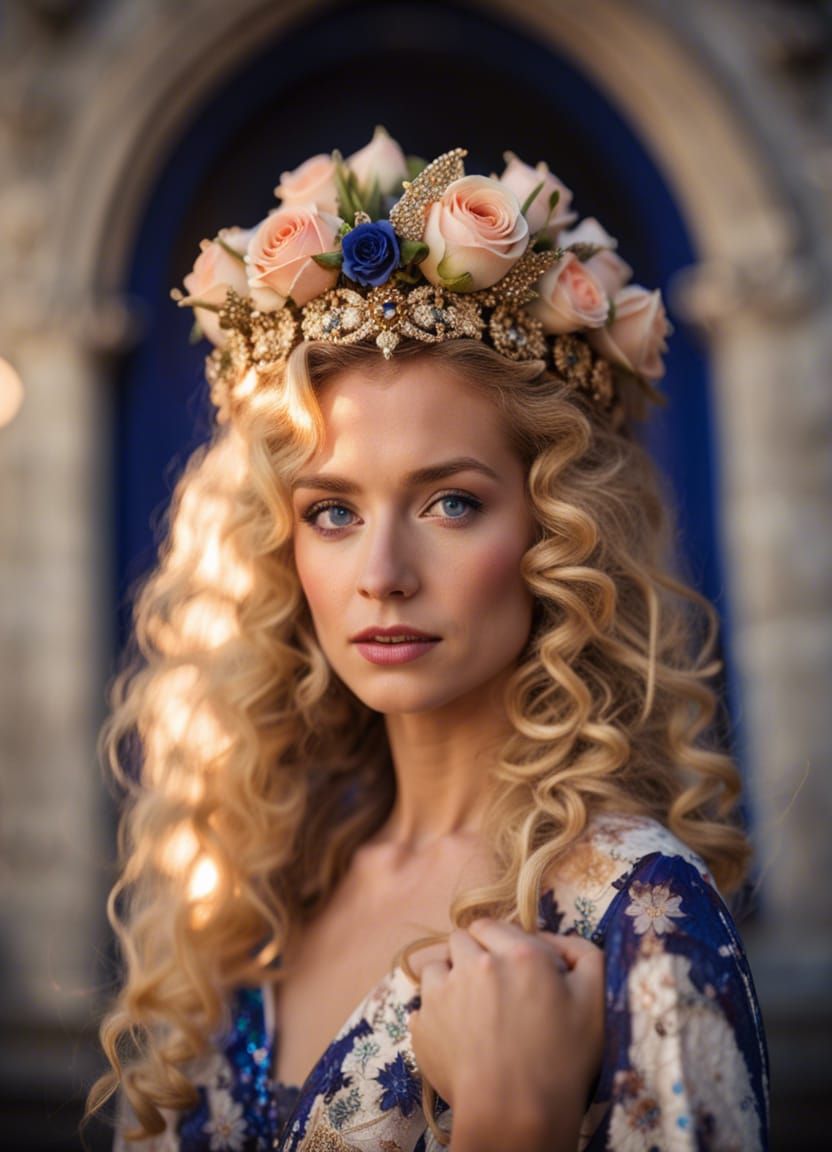 Queen with Rose Crown, Maximalist Portrait