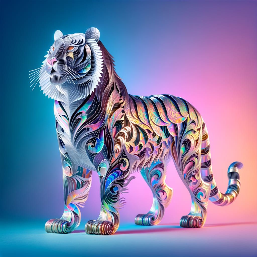Majestic Kirigami Tiger Art with Holographic Shimmer