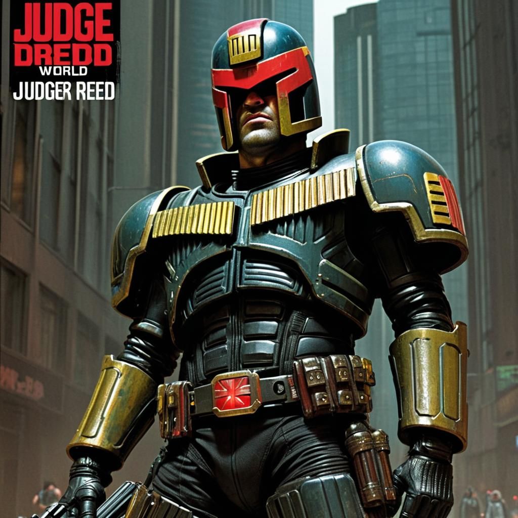 Futuristic Criminal in Dredd-Inspired Cyberpunk World