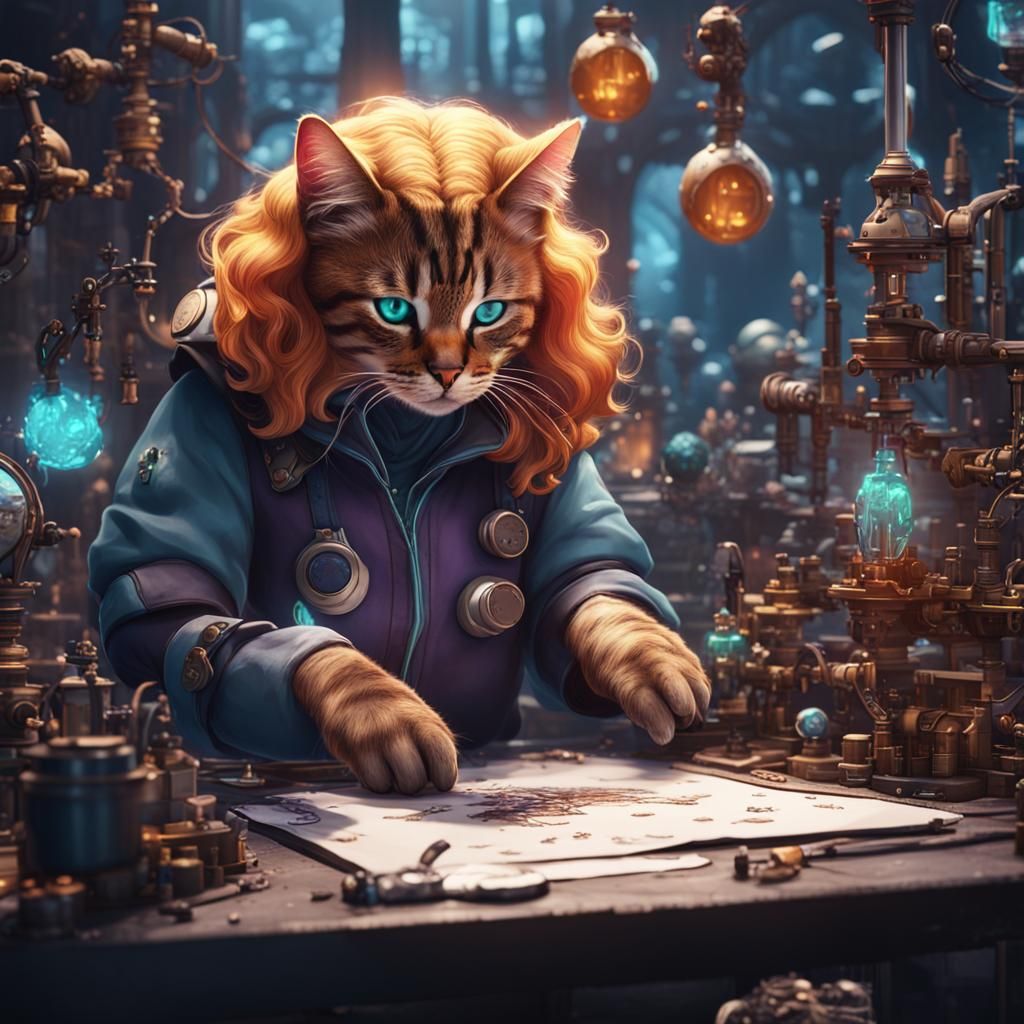 Detailed Matte Painting: Scientist and Cat Girls