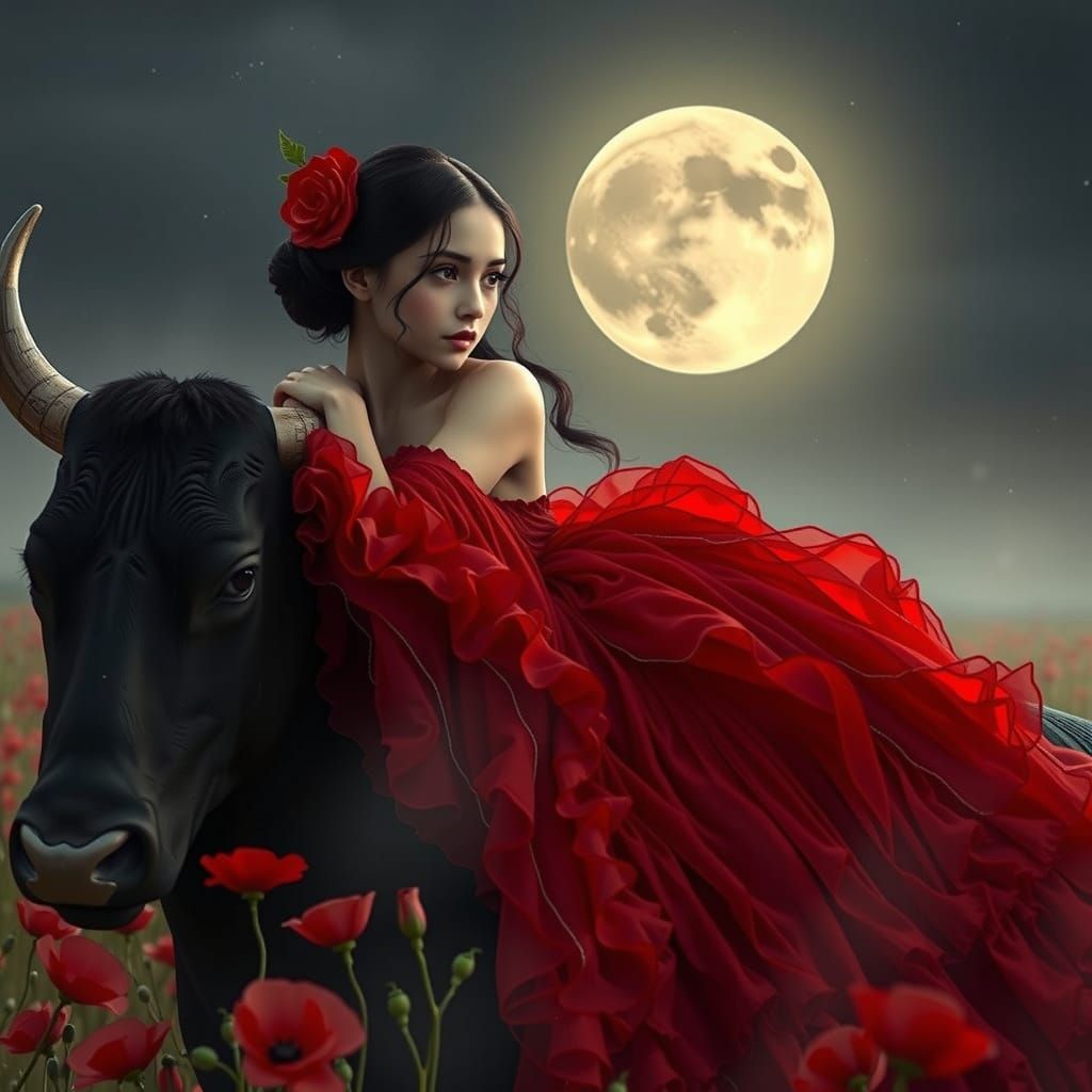 Sensual Spanish Beauty Rides Majestic Black Bull