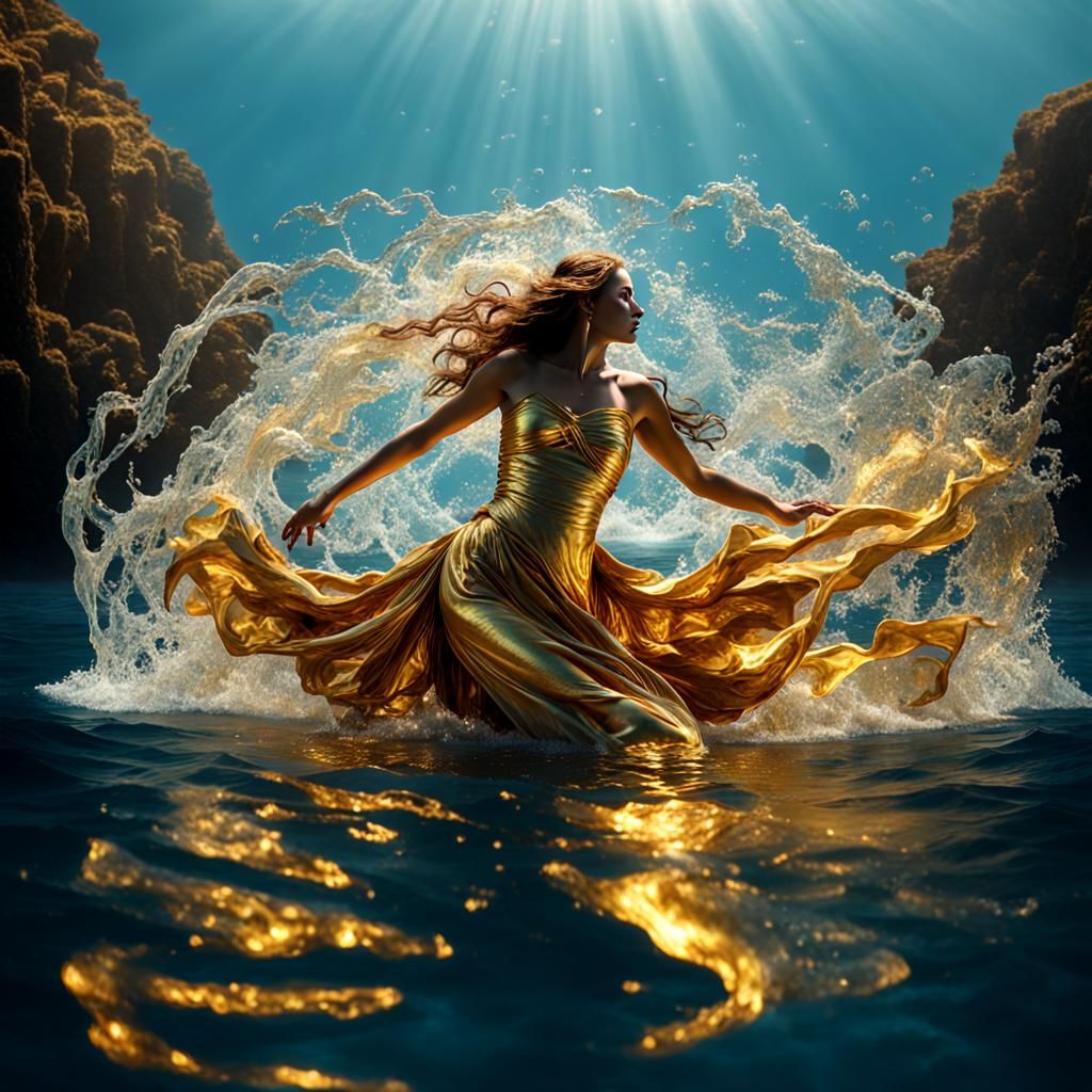 Underwater Woman Bathed in Golden Light