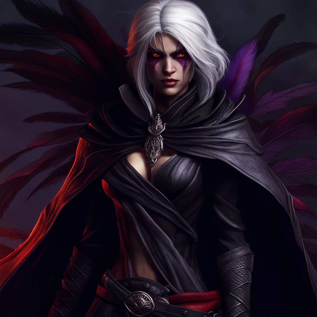 Dark Elf Assassin in Feather Cape: Fantasy Art