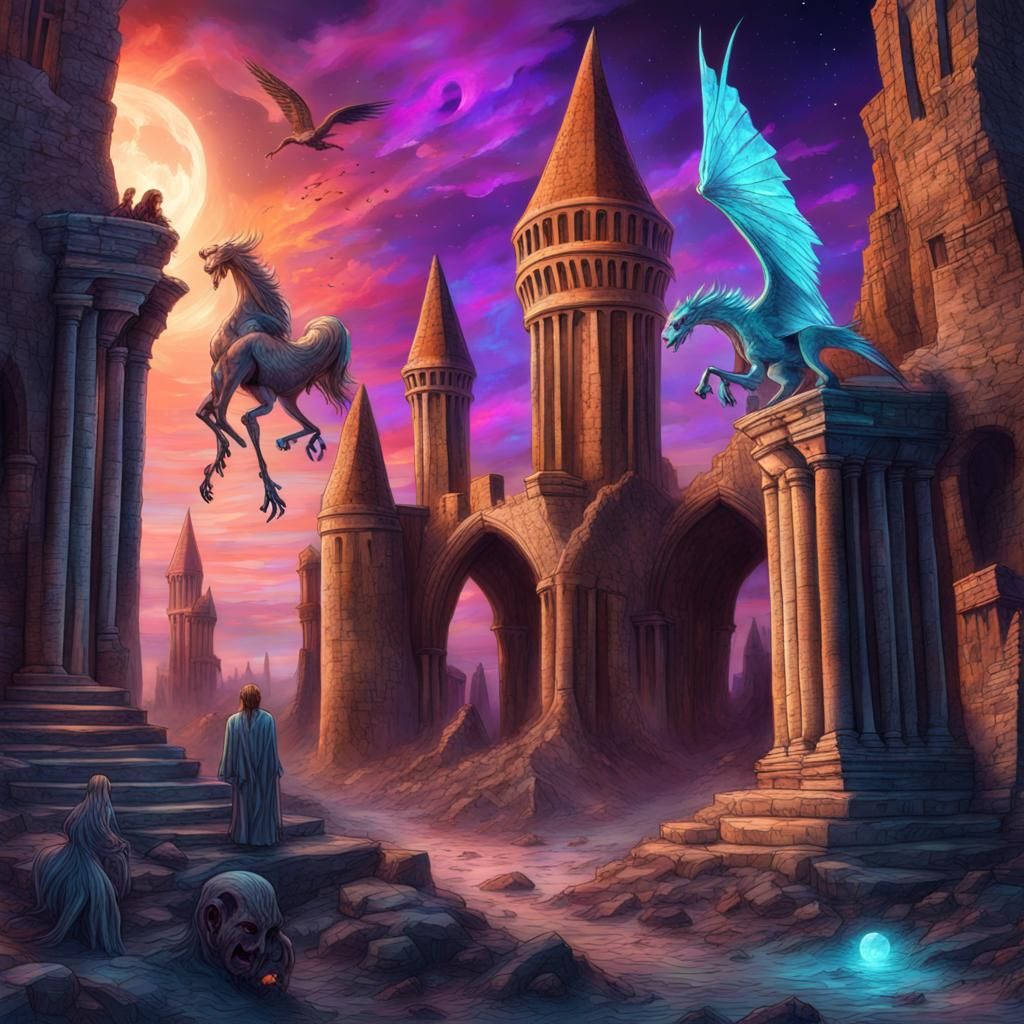 Astral Hogwarts Ruins with Thestral and Zombie