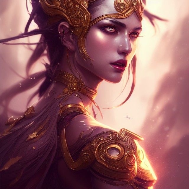 Sinister Goddess in Gold and Blue Armor