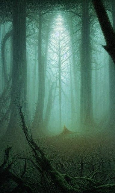 Psychedelic Forest in Cyberpunk Vaporwave Style