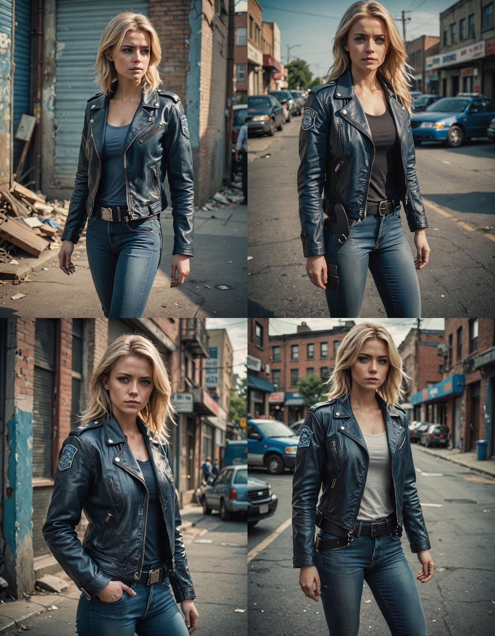 Blonde Woman in Leather Jacket: Cinematic Film Still