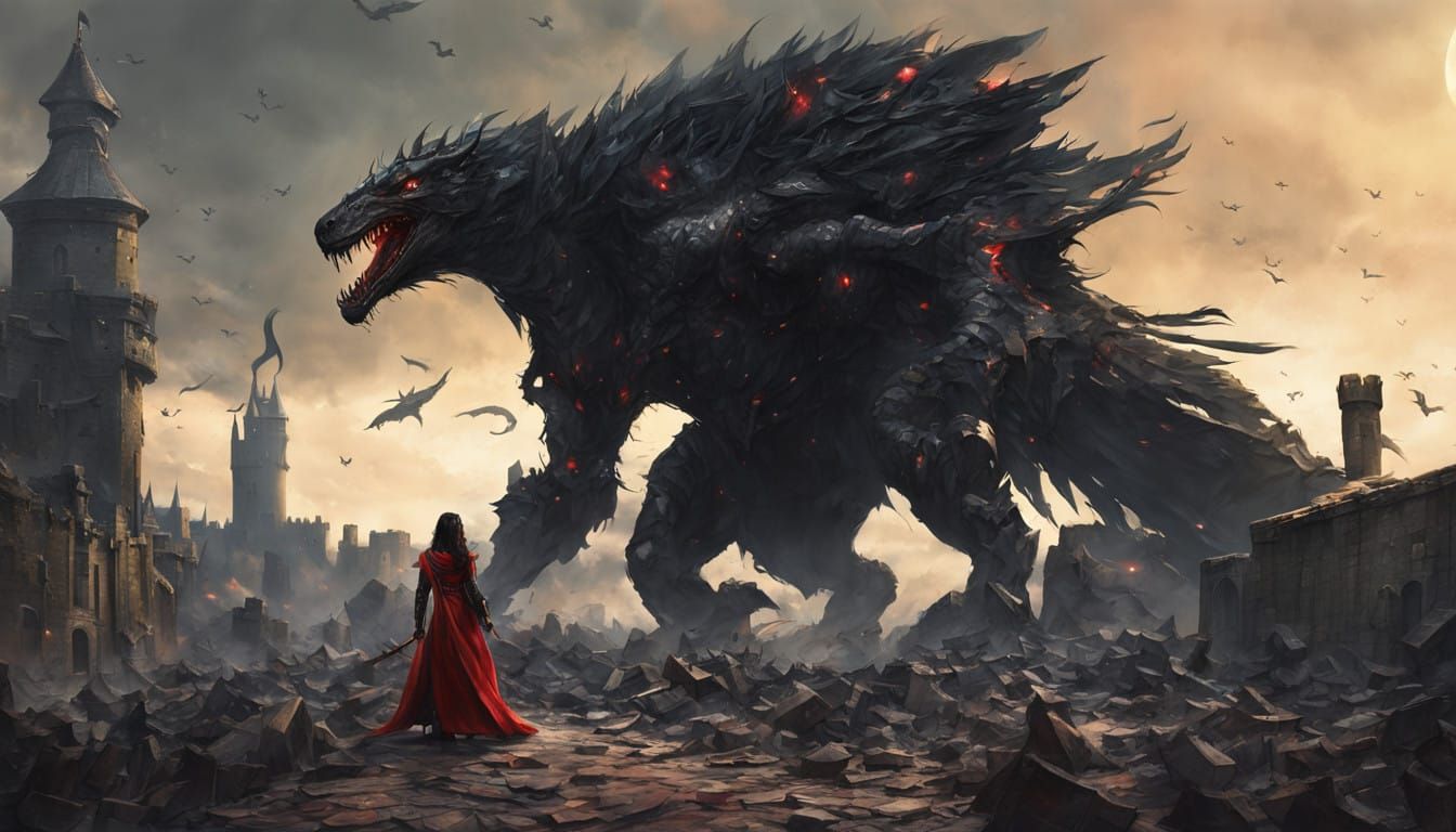 Fearless Black-Haired Warrior Princess in Medieval Castle