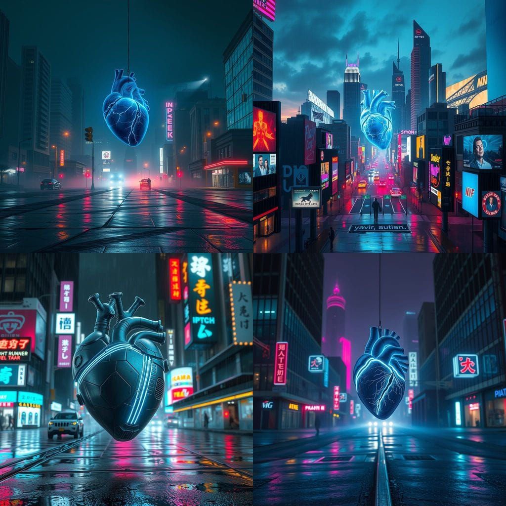 Heart in Neon Blue, Cyberpunk Blade Runner 2049 Aesthetic