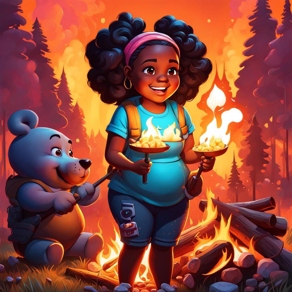 Girl Roasting Marshmallows: Graffiti Art Illustration