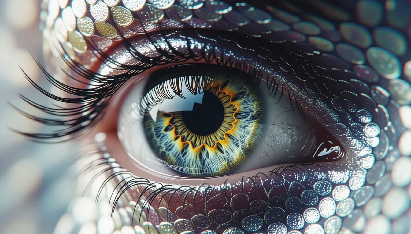 Hyperrealistic Macro Eye with Iridescent Scales