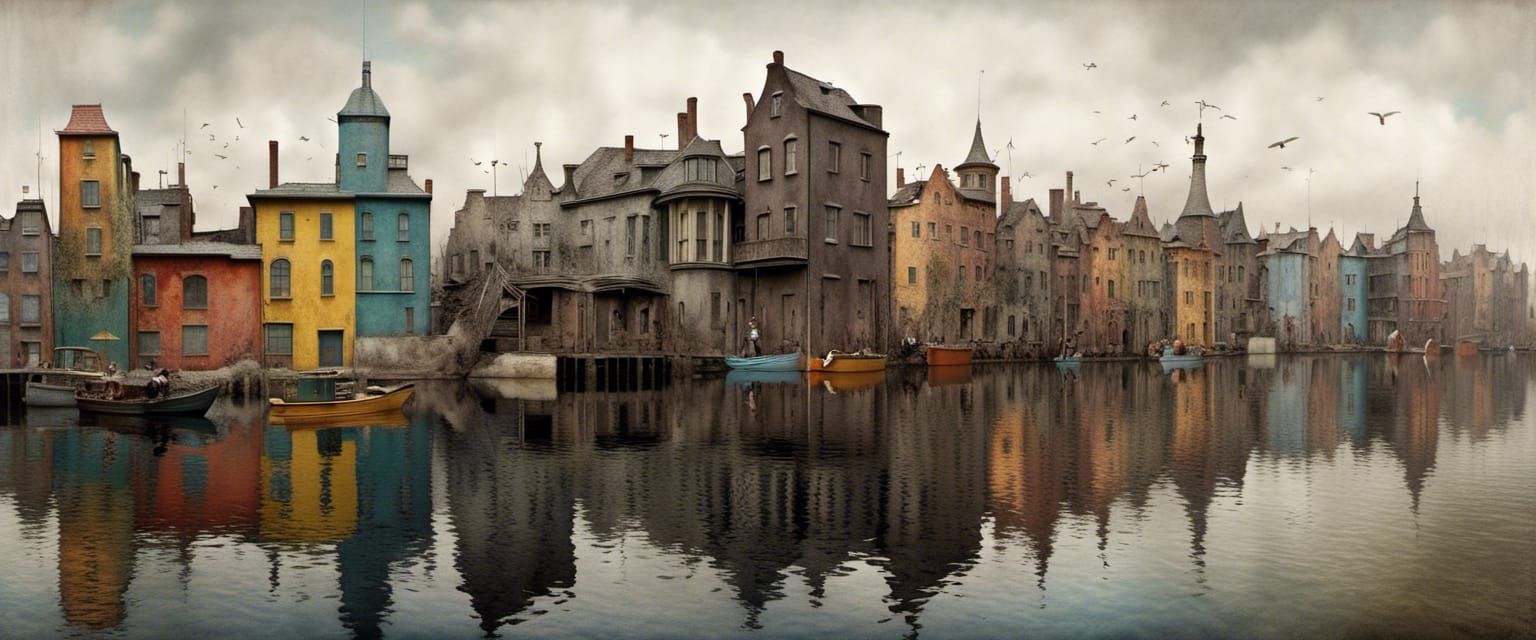 Polychromatic Cityscape in Magical Realism Style