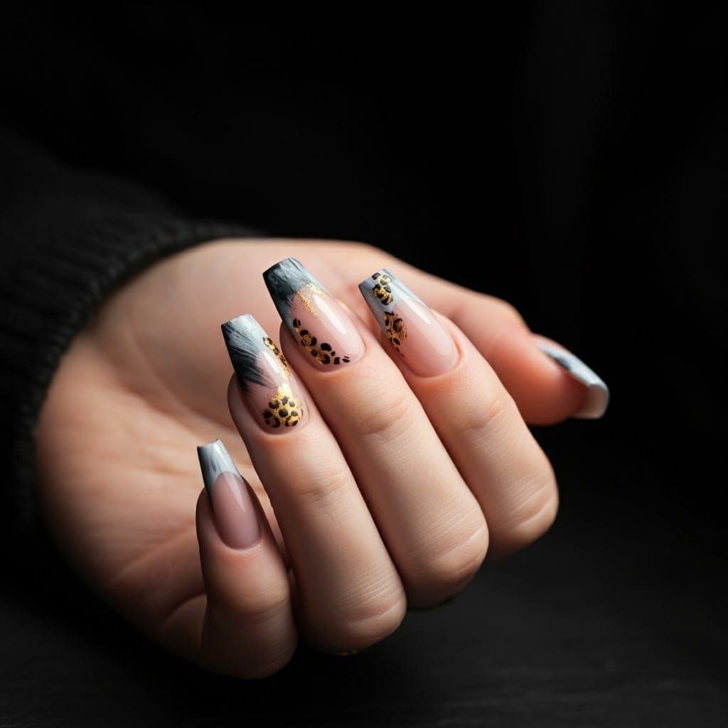 Elegant Nail Art with Ombre, Florals and Gold Accents