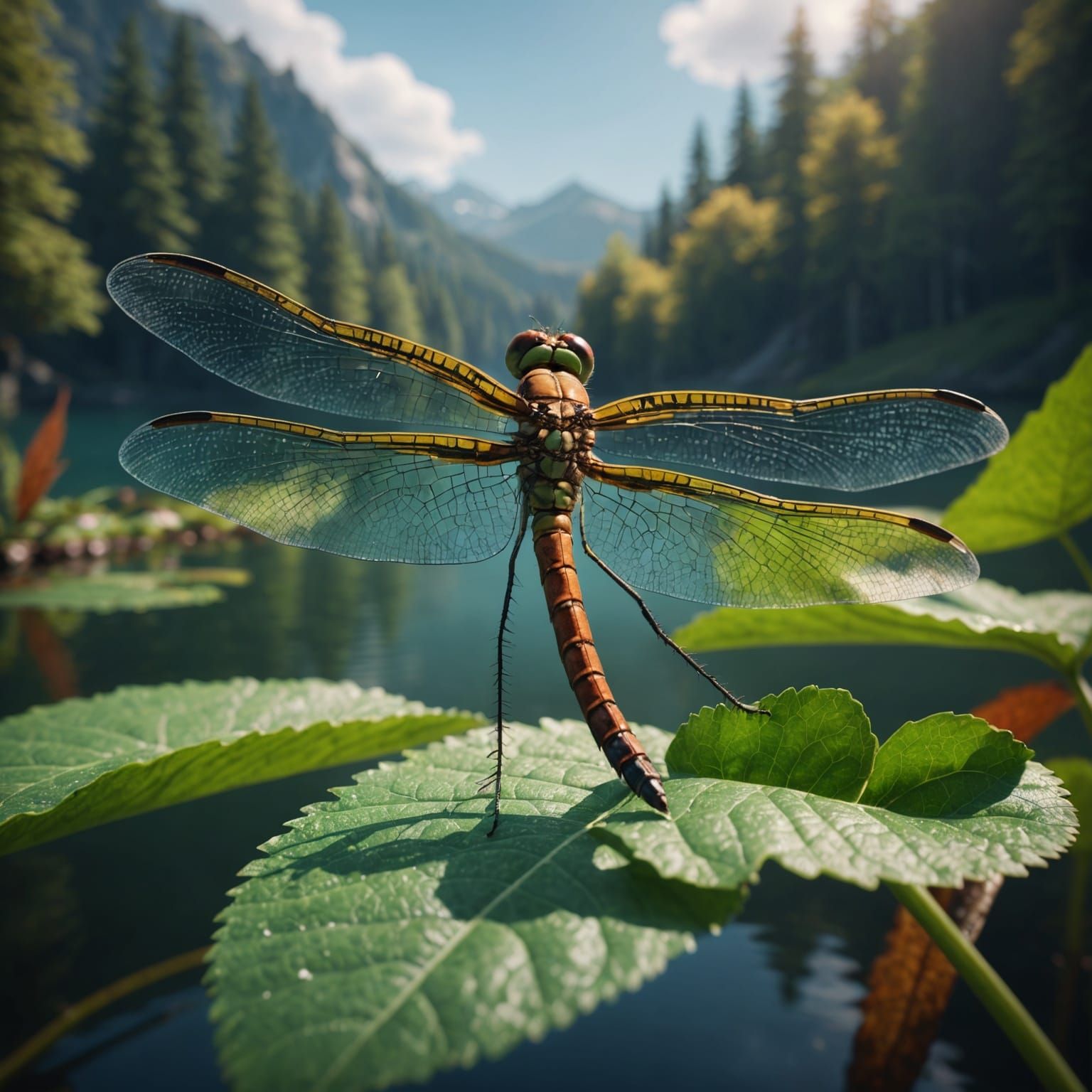 Dragonfly Resting, Detailed Matte Painting in Deep Color