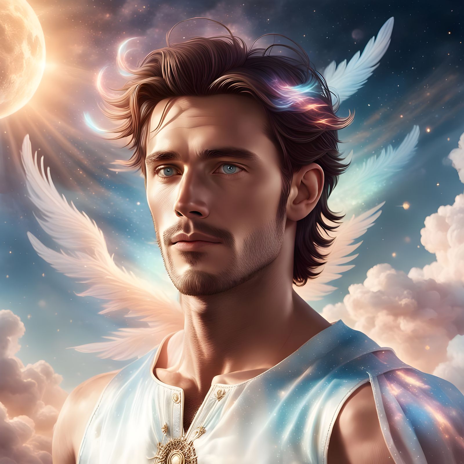 Celestial Handsome Man: AI-Generated Portrait