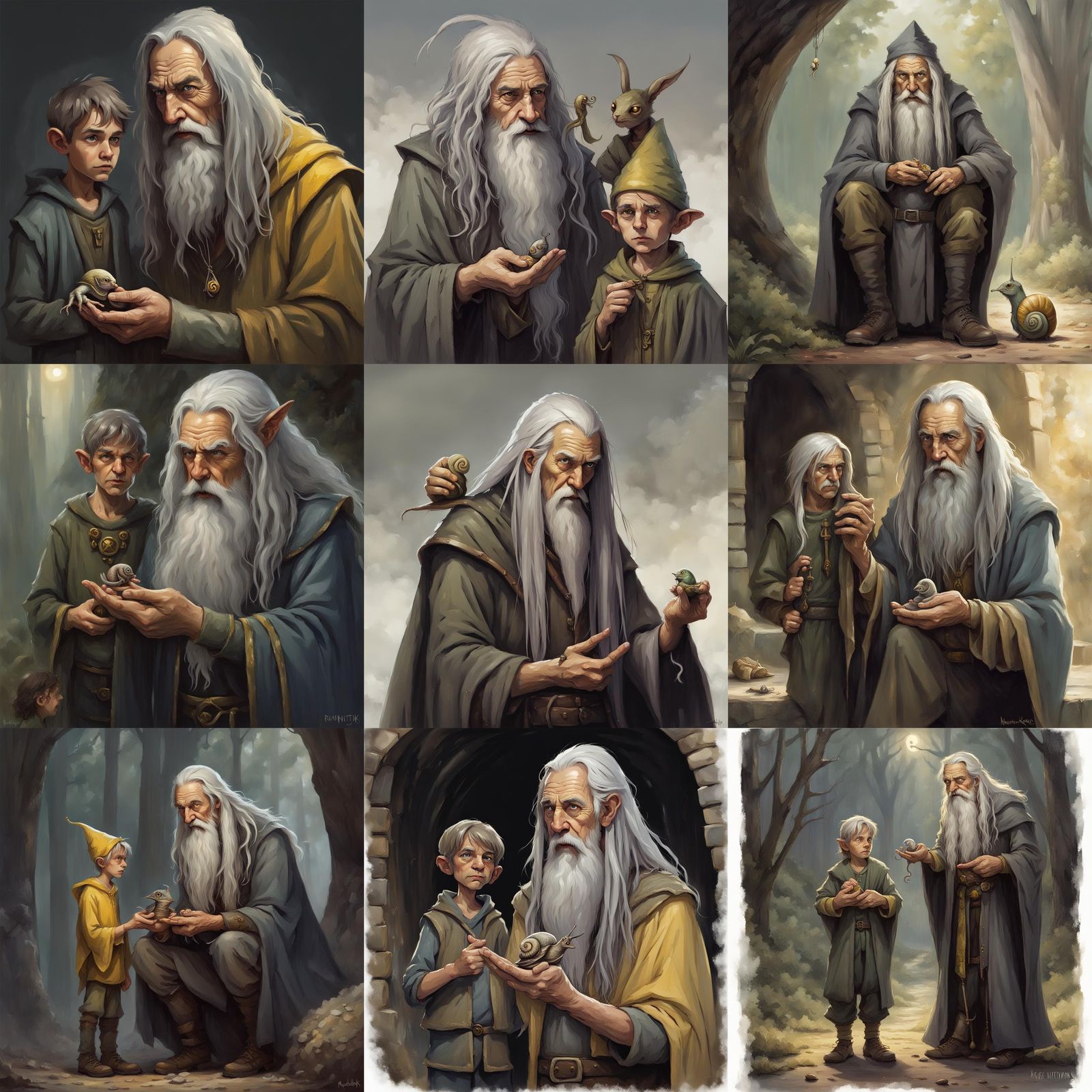 Wizard and Half-Elf Boy with Snail, Sinister Art