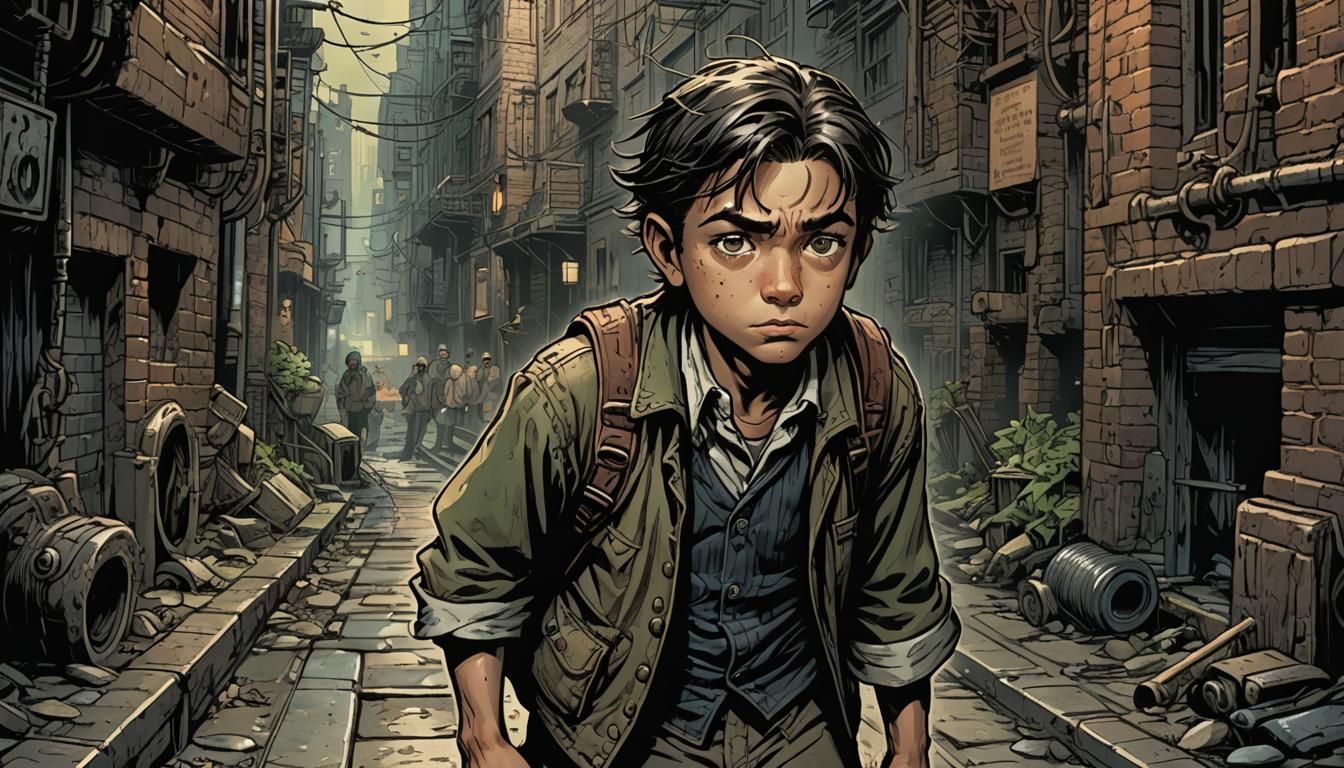 An incredulous street urchin with a face like a smacked bott...