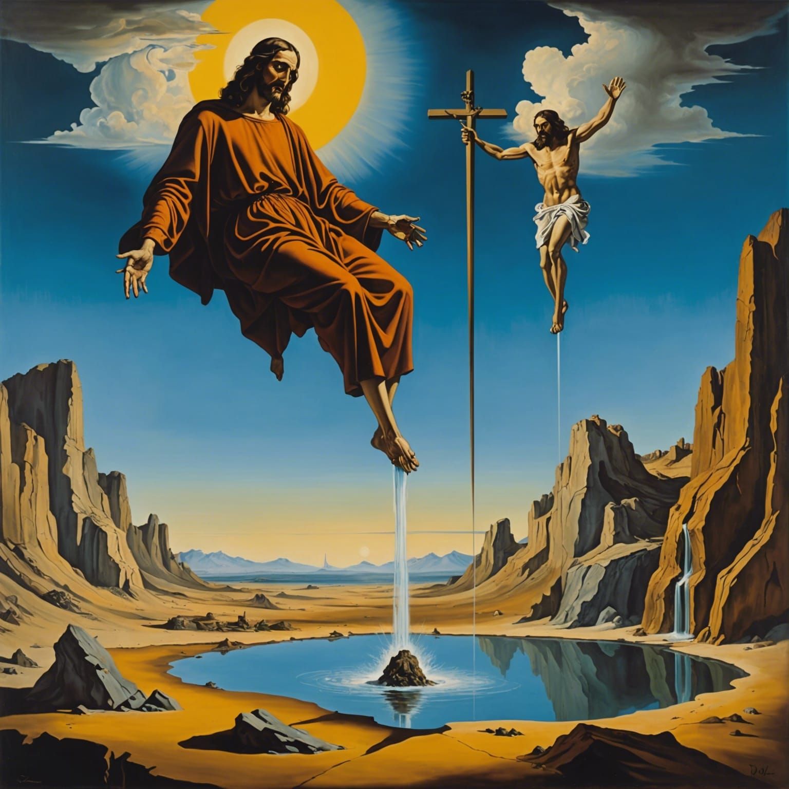 Surreal Confrontation: Devil Versus Jesus in Dali Style