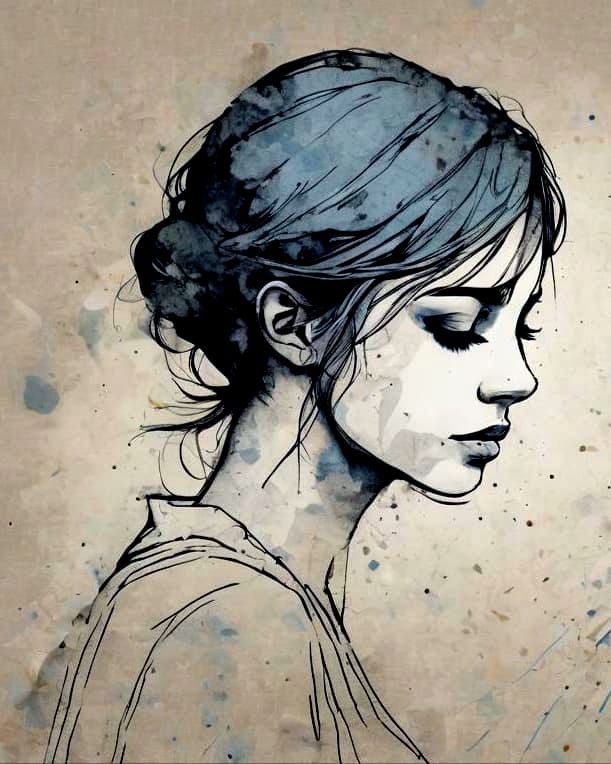 Elegant Woman's Silhouette in Ink Splatter Art