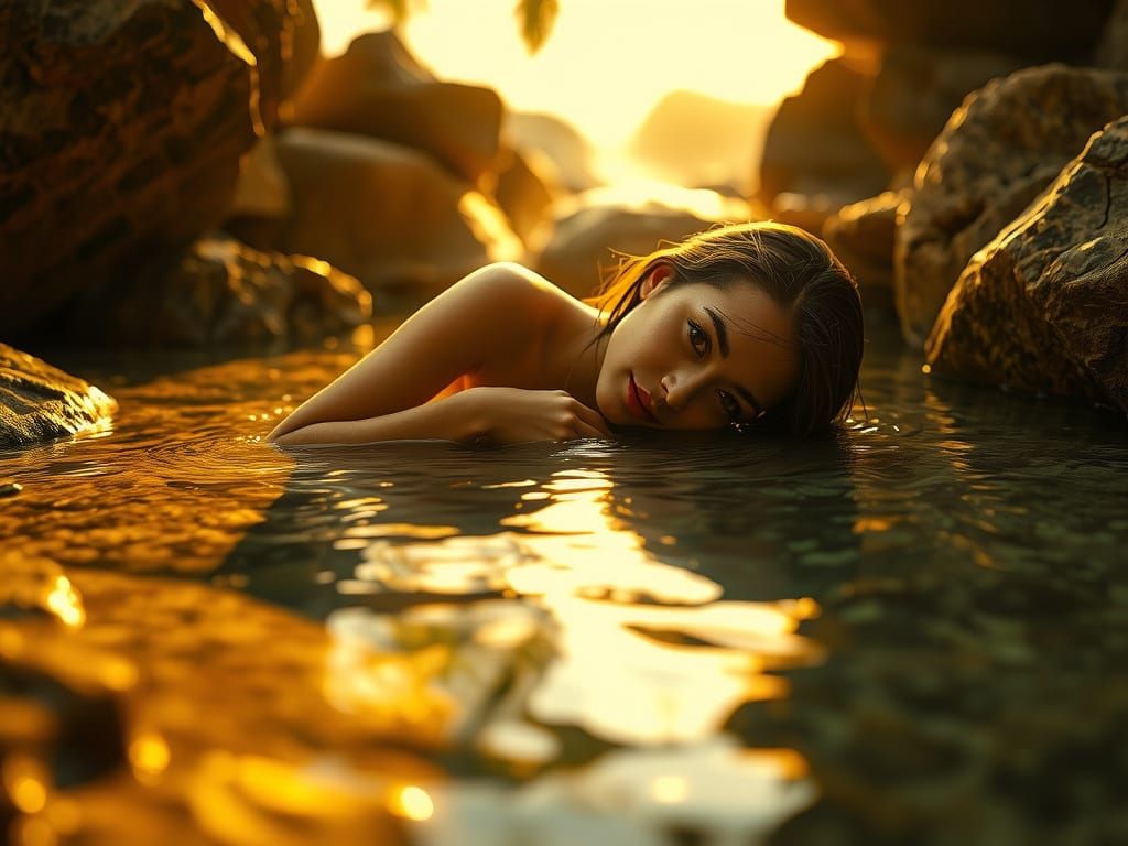 Woman in Rock Pool: Analog Nude Photography