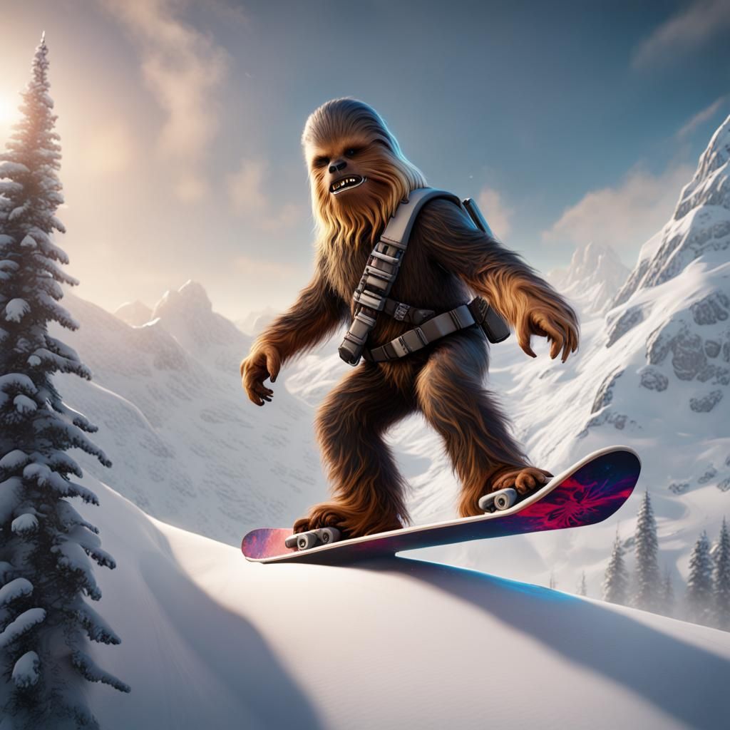 Chewbacca Snowboarding: Detailed Matte Painting
