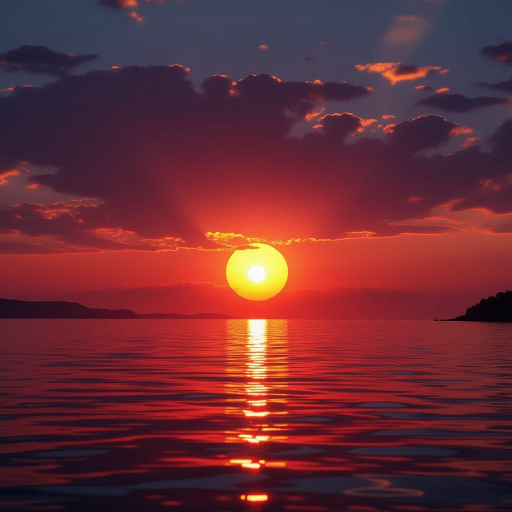 Fiery Red Sunset Dominates the Horizon