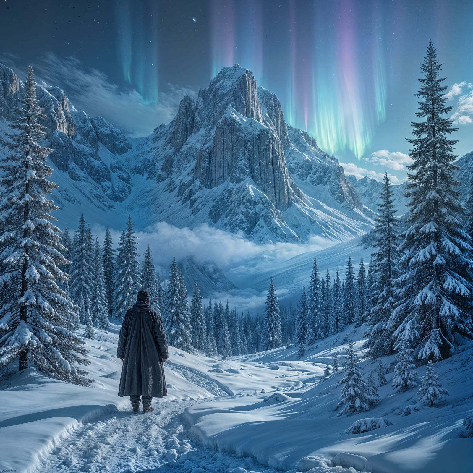 Frozen Wilderness of Svarra Under Aurora Skies