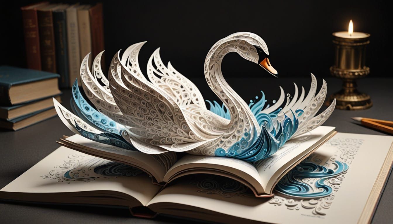 Swan Lake Dreamscape in Whimsical 3D Doodle Art