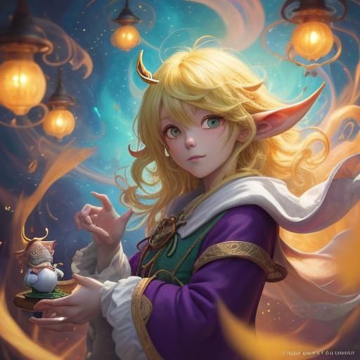Anime Gnome in Whimsical Fantasy Digital Painting