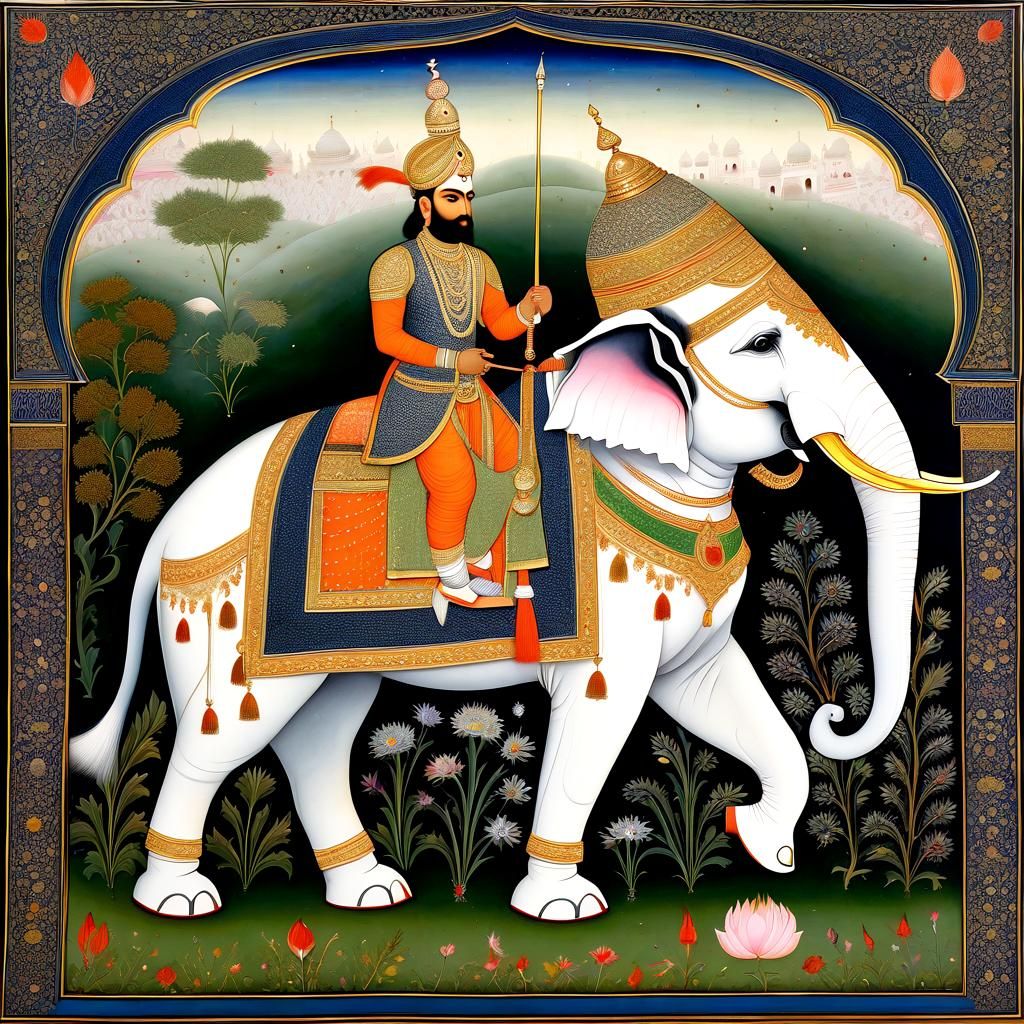 Armored White Elephant in Mughal Garden